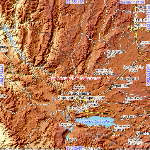 Topographic map of San Cristóbal de la Barranca