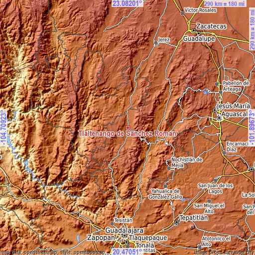 Topographic map of Tlaltenango de Sánchez Román