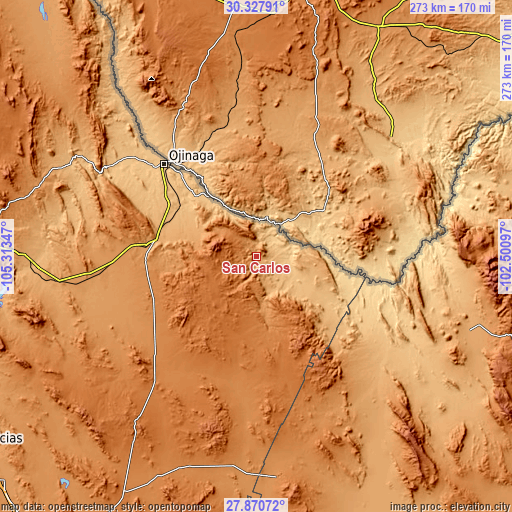 Topographic map of San Carlos