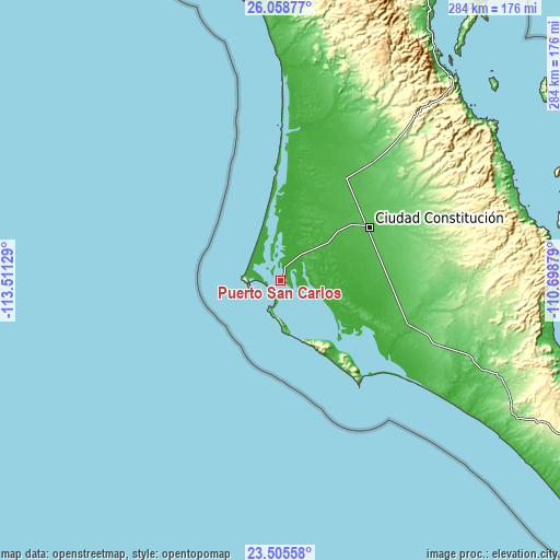 Topographic map of Puerto San Carlos