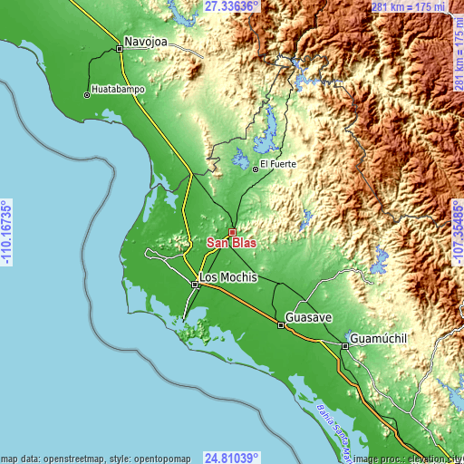 Topographic map of San Blas