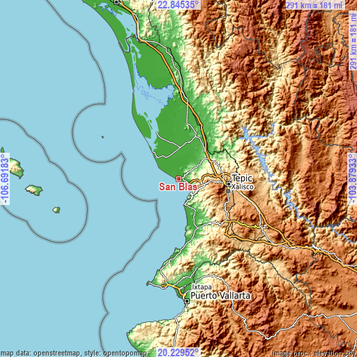 Topographic map of San Blas