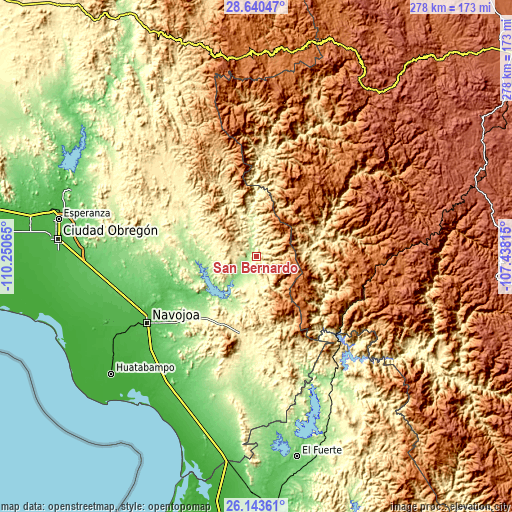 Topographic map of San Bernardo