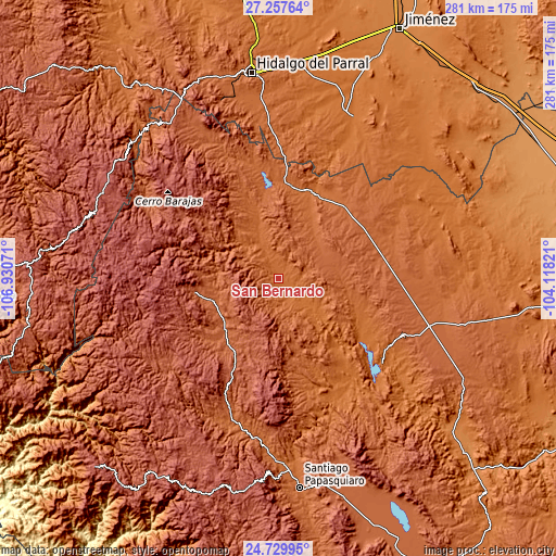 Topographic map of San Bernardo