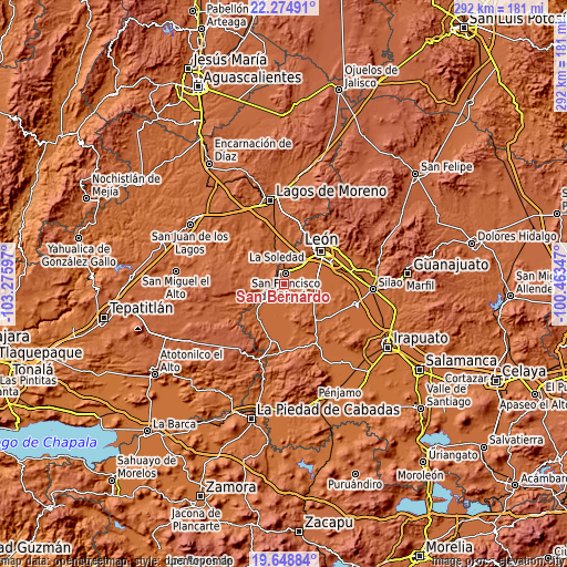 Topographic map of San Bernardo