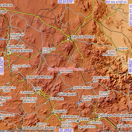 Topographic map of San Bartolo de Berrios