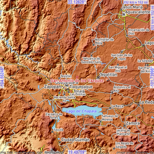 Topographic map of San Antonio de los Vázquez