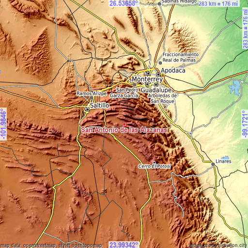 Topographic map of San Antonio de las Alazanas