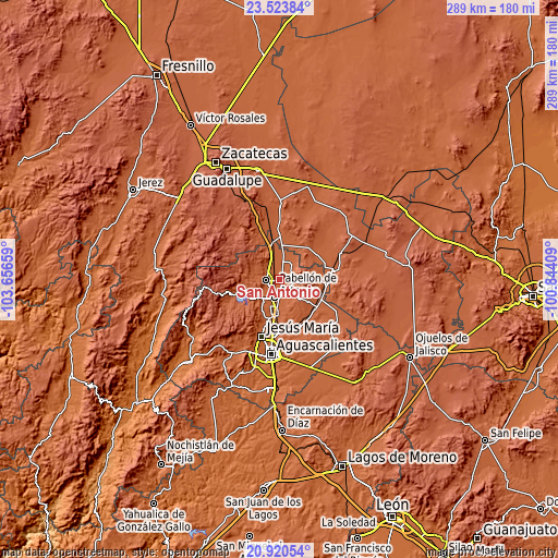 Topographic map of San Antonio