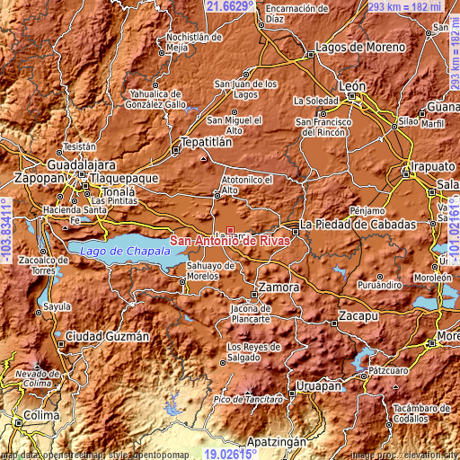 Topographic map of San Antonio de Rivas