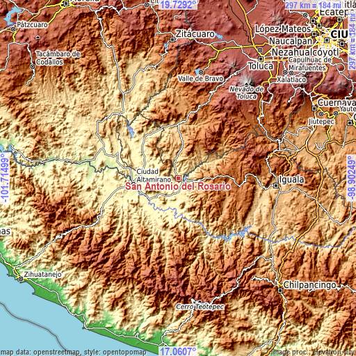 Topographic map of San Antonio del Rosario