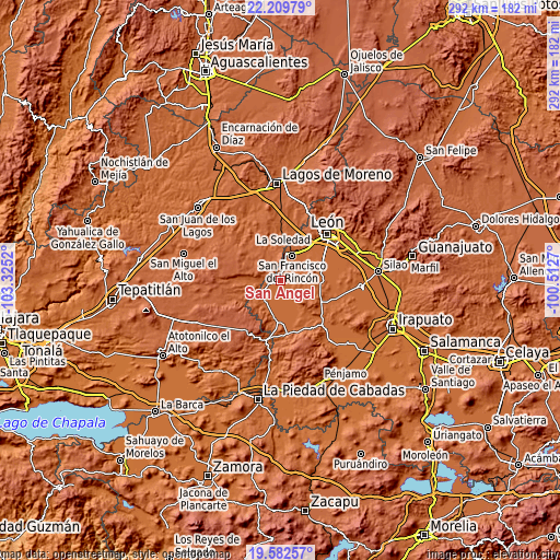 Topographic map of San Ángel