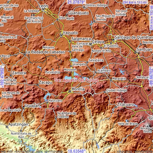 Topographic map of San Agustín del Pulque