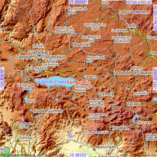 Topographic map of San Agustín