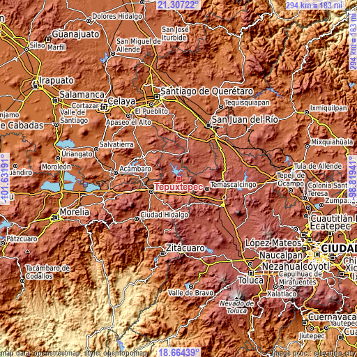 Topographic map of Tepuxtepec