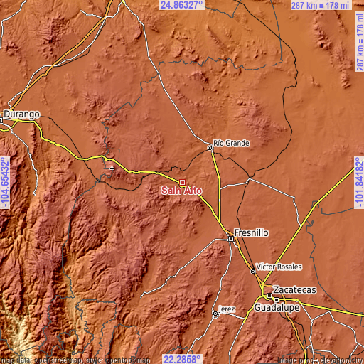 Topographic map of Sain Alto