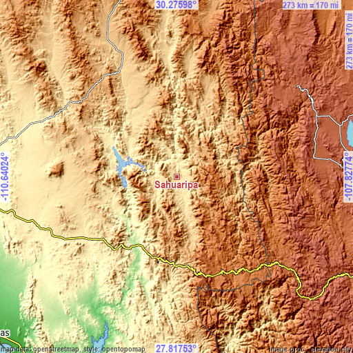 Topographic map of Sahuaripa