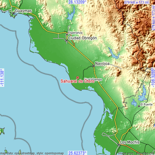 Topographic map of Sahuaral de Otero