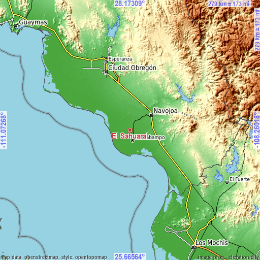 Topographic map of El Sahuaral