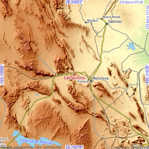 Topographic map of Sacramento