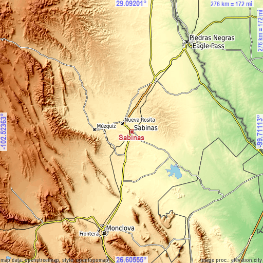 Topographic map of Sabinas