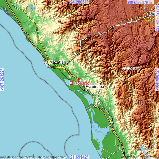 Topographic map of El Rosario