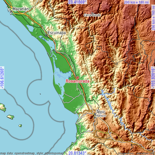 Topographic map of Rosamorada