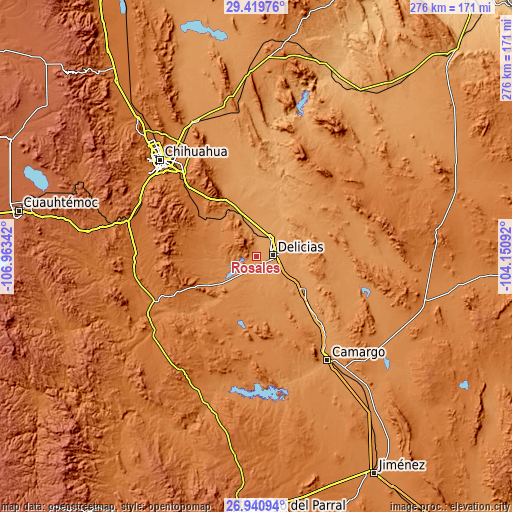 Topographic map of Rosales