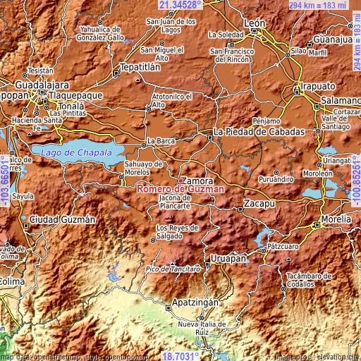 Topographic map of Romero de Guzmán