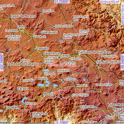 Topographic map of Rincón de Tamayo