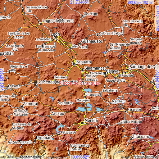 Topographic map of Rincón de Parangueo