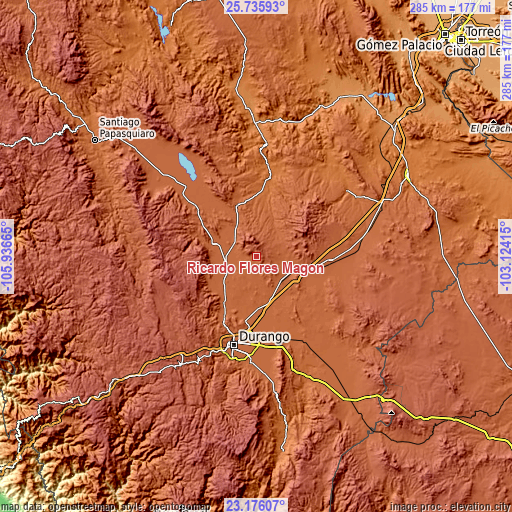 Topographic map of Ricardo Flores Magón