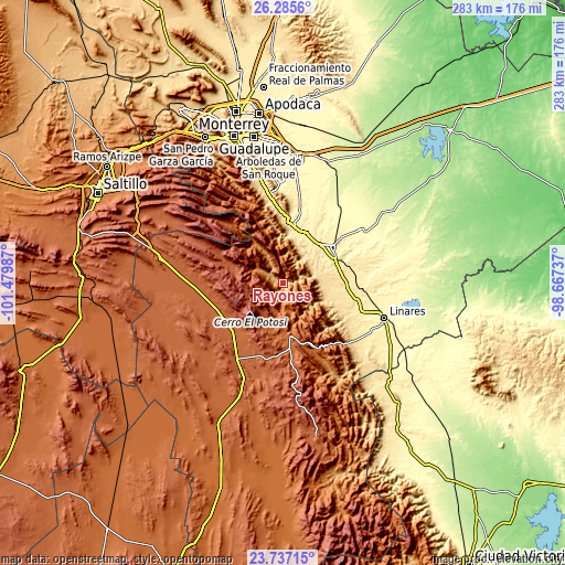 Topographic map of Rayones