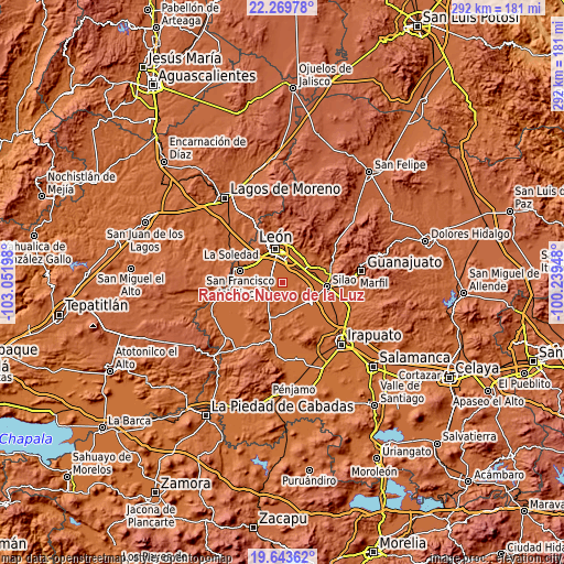 Topographic map of Rancho Nuevo de la Luz