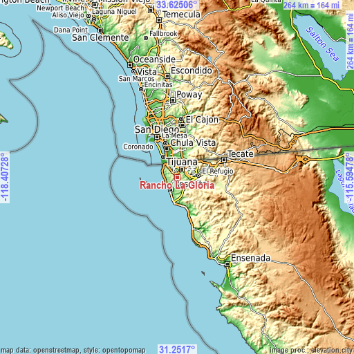 Topographic map of Rancho La Gloria