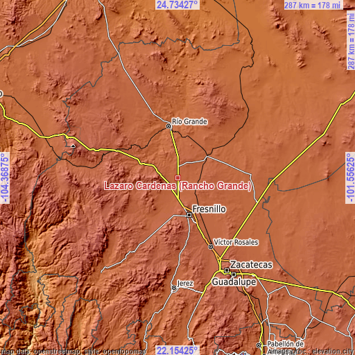 Topographic map of Lázaro Cárdenas (Rancho Grande)