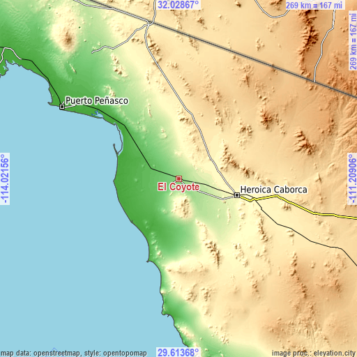 Topographic map of El Coyote