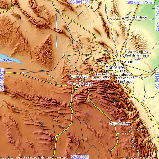 Topographic map of Ramos Arizpe