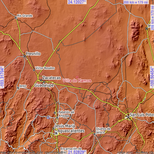 Topographic map of Villa de Ramos