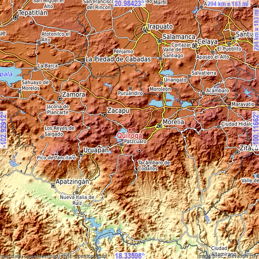 Topographic map of Quiroga