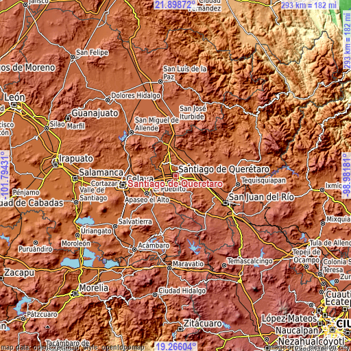 Topographic map of Santiago de Querétaro