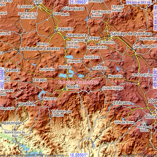 Topographic map of Estación Queréndaro