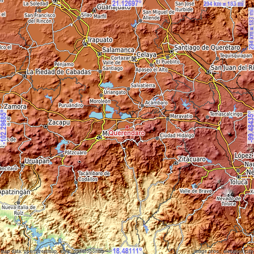 Topographic map of Queréndaro