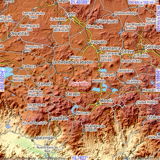 Topographic map of Puruándiro