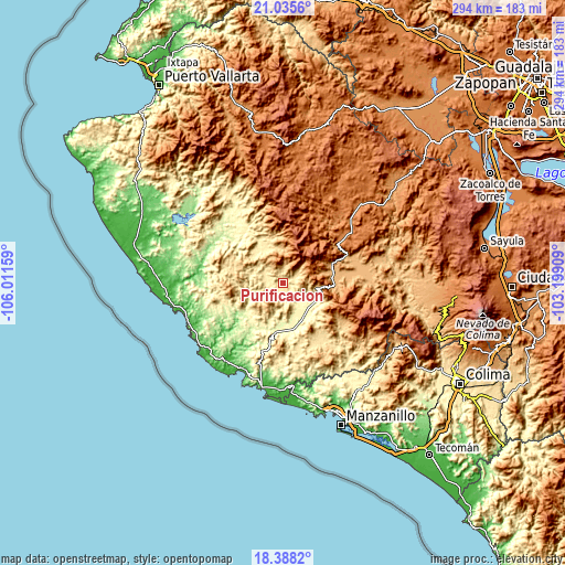 Topographic map of Purificación