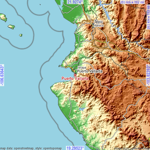 Topographic map of Puerto Vallarta