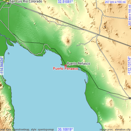 Topographic map of Puerto Peñasco