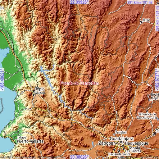 Topographic map of Puente de Camotlán