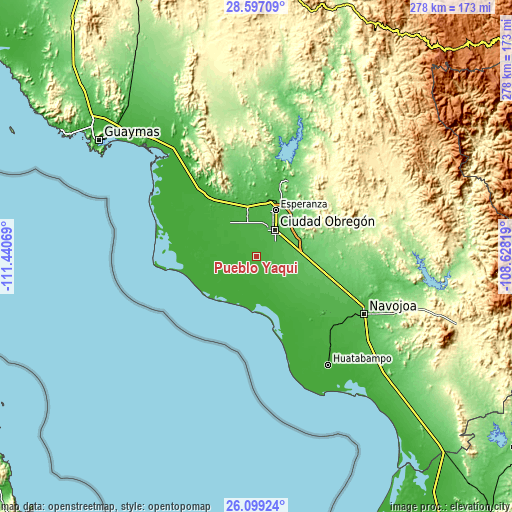 Topographic map of Pueblo Yaqui