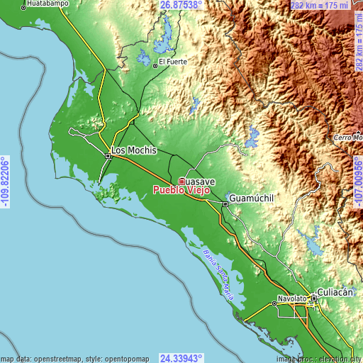 Topographic map of Pueblo Viejo